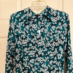 Who What Wear Green/Black/White Floral Button Up Shirt Dress NWT Size S